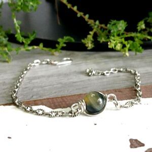 Tigers Eye Crystal Anklet Bracelet, Adjustable Dainty Gemstone Jewelry 9"